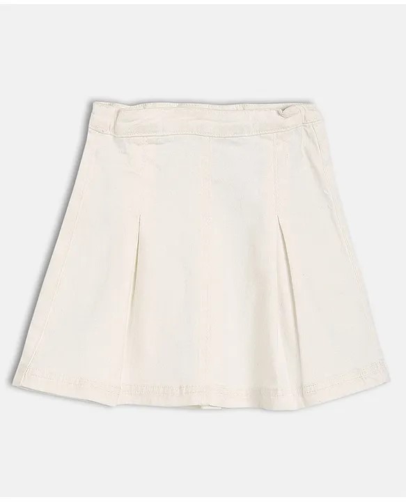 MINI KLUB Cotton Woven Solid Pleated Skirt - White